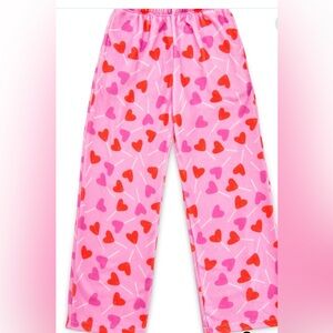 IScream Pink and Red Heart Kids Fuzzy Pajama Pants